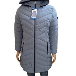 DKNY Gray Winter Puffer Long Coat Jacket Parka Hooded Women